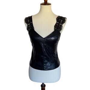 CAMI NYC Faux Leather Lace Strap Top